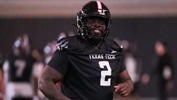 Texas Tech's Lee Hunter goes through a drill during spring football practice, Monday, March 10, 2025, at the Womble Football Center.