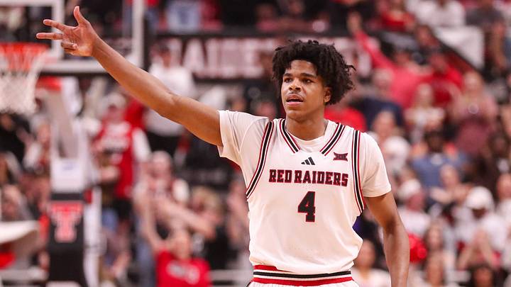 Texas Tech's Christian Anderson reacts to hitting a 3-pointer against Cincinnati during a Big 12 Conference men's basketball game, Tuesday, Feb. 24, 2026, in United Supermarkets Arena.