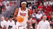 Texas Tech's JT Toppin brings the ball up the floor against Sam Houston during a nonconference men's basketball game, Friday, Nov. 7, 2025, at United Supermarkets Arena.