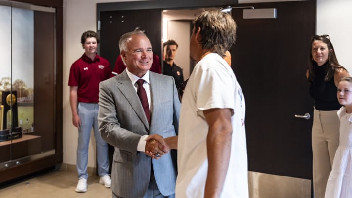 South Carolina coach Paul Mainieri Meets his Roster after being hired by the Gamecocks. 