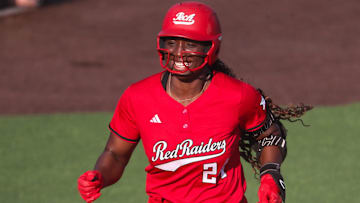 Texas Tech's NiJaree Canady reacts after hitting a home run against Houston during a Big 12 Conference softball game, Friday, April 11, 2025, at Rocky Johnson Field.