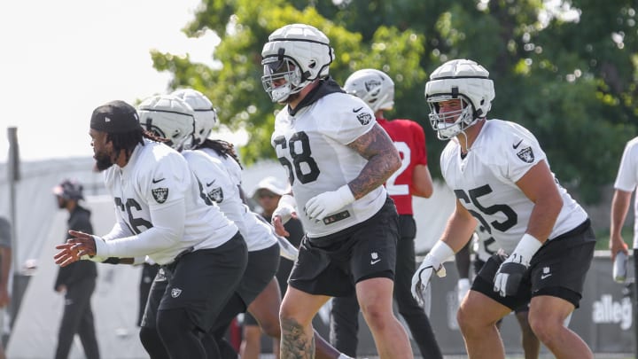 Las Vegas Raiders OL Dylan Parham, Andre James, Cody Whitehair