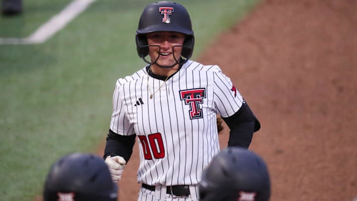 Texas Tech's Jackie Lis heads home after hitting a home run against Iowa State during a Big 12 Conference softball game, Friday, March 27, 2026, at Tracy Sellers Field.