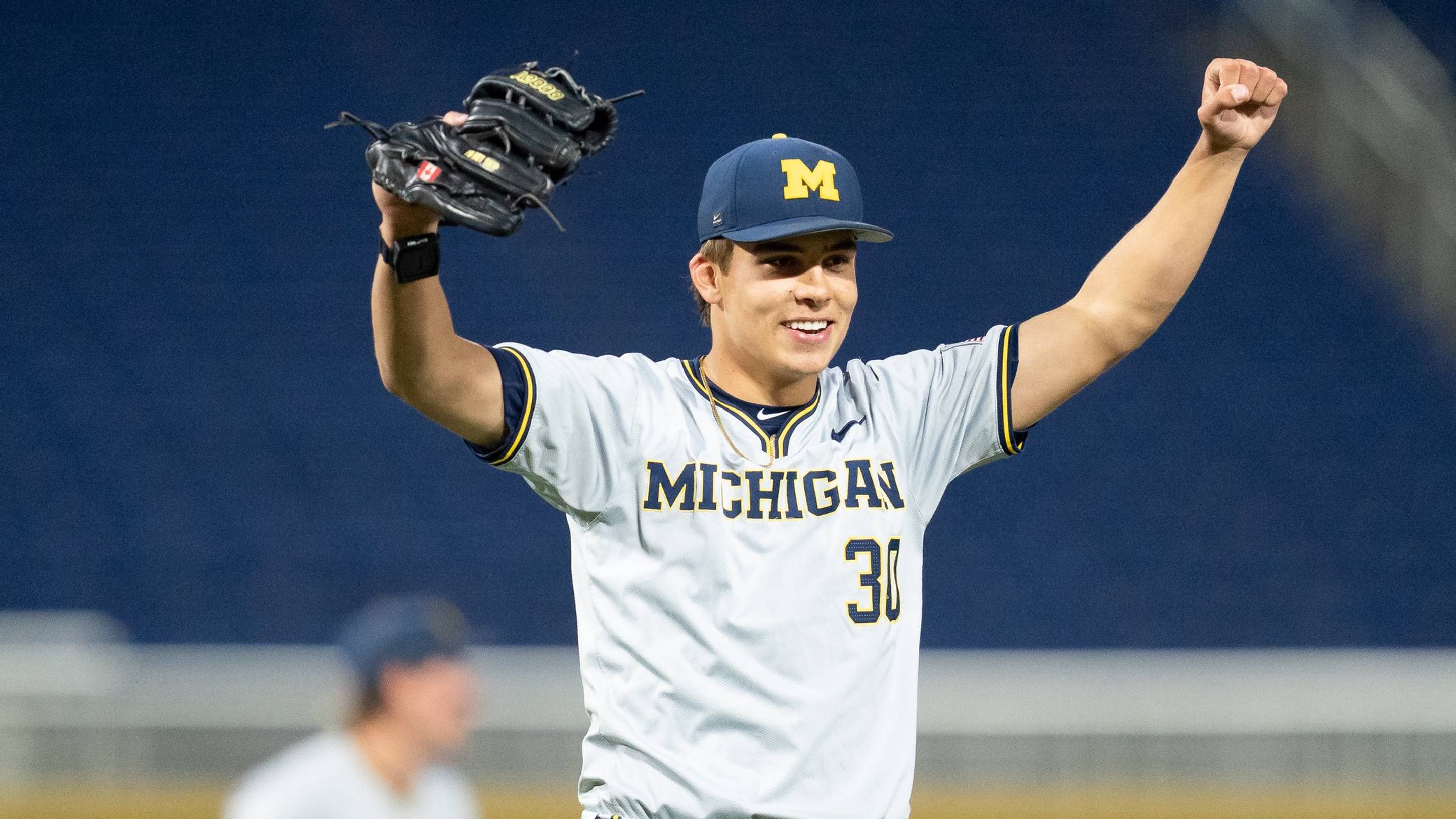 Shane Brinham pitches for Michigan baseball.