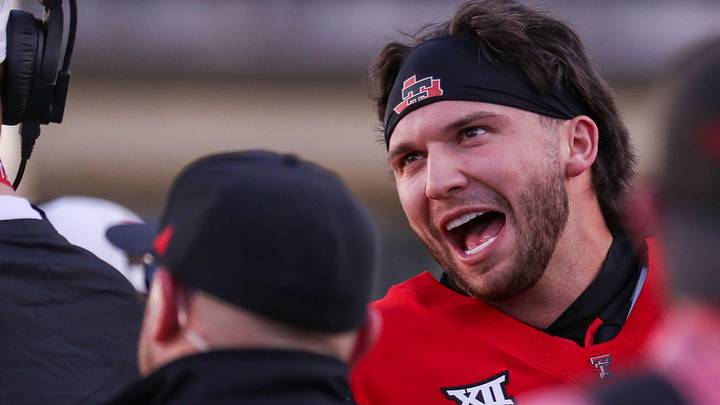 Texas Tech's Brendan Sorsby talks to coaches during the spring football game, Friday, April 17, 2026, at Jones AT&T Stadium.