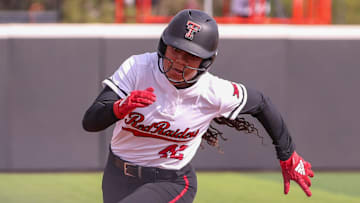 Texas Tech's Mihyia Davis runs the bases against UT-Arlington during a non-conference Division I softball game, Wednesday, April 23, 2025, at Rocky Johnson Field.