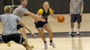 Iowa's Sydney Affolter drives on a defender during practice on July 16, 2024 at Carver-Hawkeye Arena in Iowa City, Iowa. (Photo: Rob Howe/HN) 