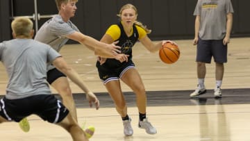 Iowa's Sydney Affolter drives on a defender during practice on July 16, 2024 at Carver-Hawkeye Arena in Iowa City, Iowa. (Photo: Rob Howe/HN) 
