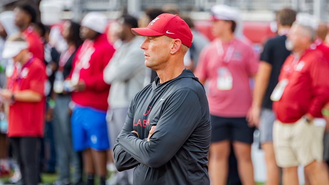 Alabama head coach Kalen DeBoer on the field before the match up against South Carolina on Sept 26, 2026.