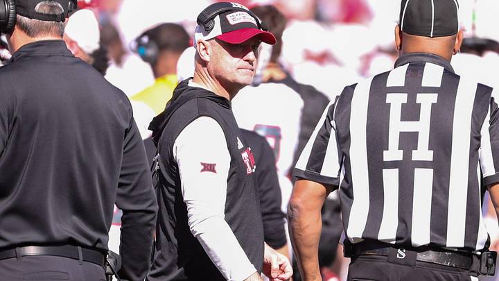 Texas Tech head coach Joey McGuire looks on during a Big 12 Conference football game, Saturday, Nov. 8, 2025, at Jones AT&T Stadium.