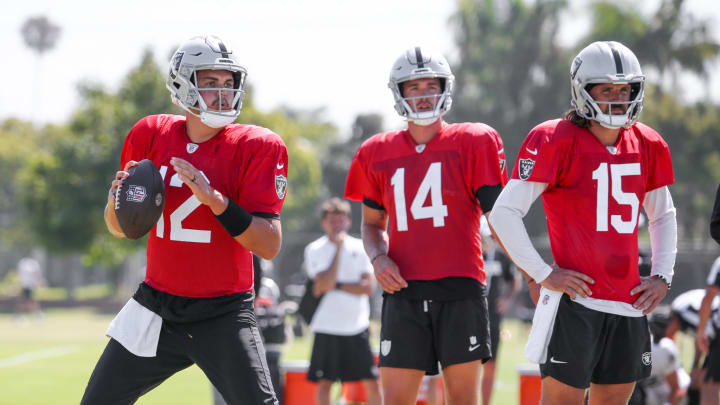 Aidan O'Connell, Carter Bradley, and Gardner Minshew, the Las Vegas Raiders QBs