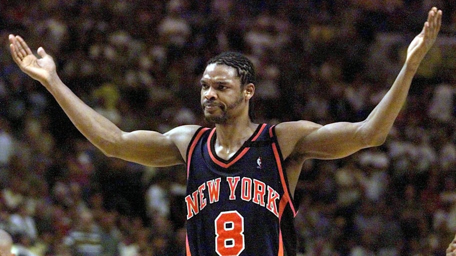 Latrell Sprewell reacts to the Indiana crowd in the 1999 Eastern Conference finals.