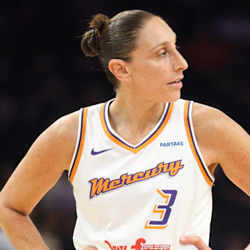 Phoenix Mercury guard Diana Taurasi (3) waits for play to resume on Sept. 5, 2024 at Footprint Center in Phoenix.