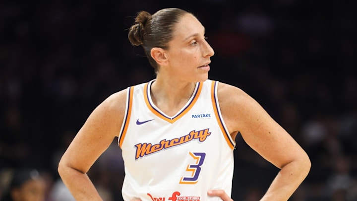 Phoenix Mercury guard Diana Taurasi (3) waits for play to resume on Sept. 5, 2024 at Footprint Center in Phoenix.