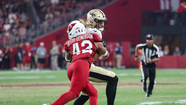 Arizona Cardinals safety D. Taylor-Demerson (42) makes a tackle during a preseason game on Aug. 10, 2024 at State Farm Stadium in Glendale.