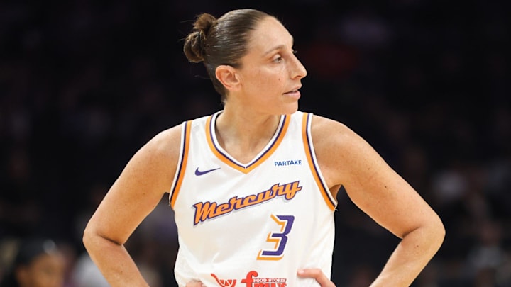 Phoenix Mercury guard Diana Taurasi (3) waits for play to resume on Sept. 5, 2024 at Footprint Center in Phoenix.