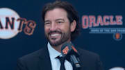 Tony Vitello at his press conference with the San Francisco Giants