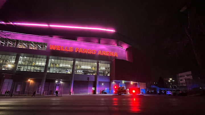 An alarm going off caused a delay in the action at the Iowa girls high school state basketball tournament in Des Moines Monday night. An alarm going off caused a delay in the action at the Iowa girls high school state basketball tournament in Des Moines Monday night.