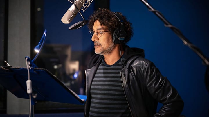 Naveen Andrews in recording booth as Khan. Photo credit: Jasper Lewis