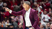 Alabama head coach Nate Oates calls out the referee in the second half of the game against Clemson on Dec. 3, 2025.