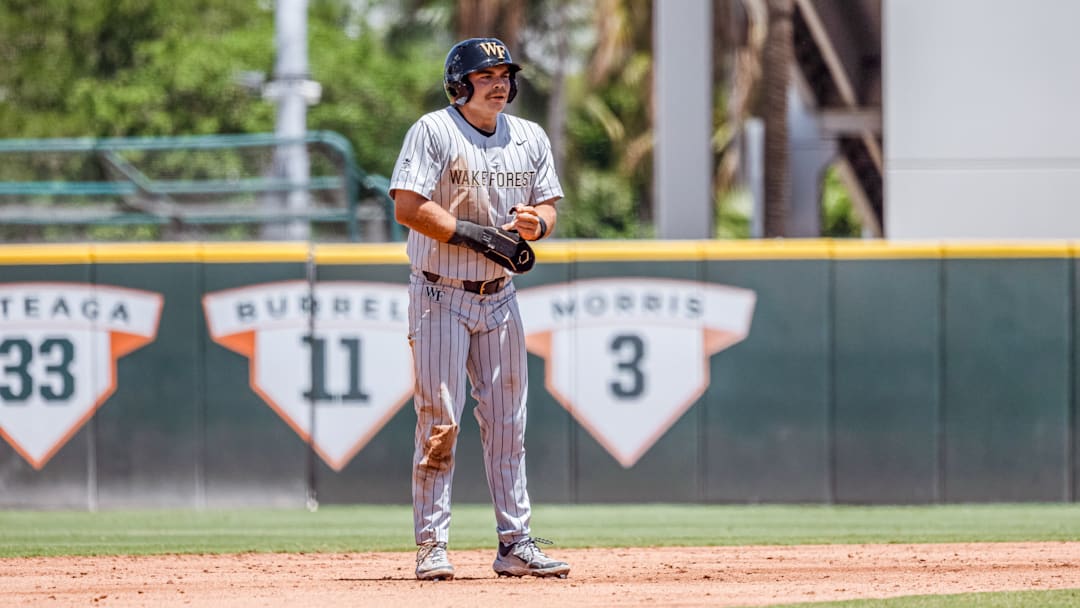 Wake Forest's Boston Torres at second base against the Miami Hurricanes.