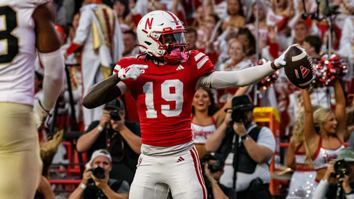 Nebraska wide receiver Jaylen Lloyd celebrates a Husker first down against Colorado.