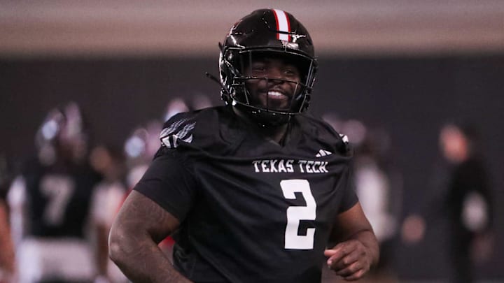 Texas Tech's Lee Hunter goes through a drill during spring football practice, Monday, March 10, 2025, at the Womble Football Center.