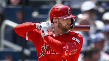 Angels outfielder Taylor Ward (3) at bat during a game against the New York Mets at Citi Field on July 23.