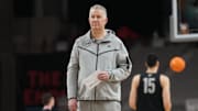 Purdue head coach Matt Painter watches his team during practice