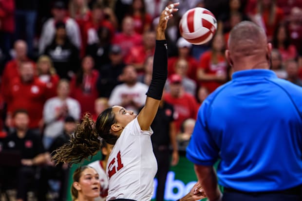Skyler Pierce attempts a kill in the first set. 