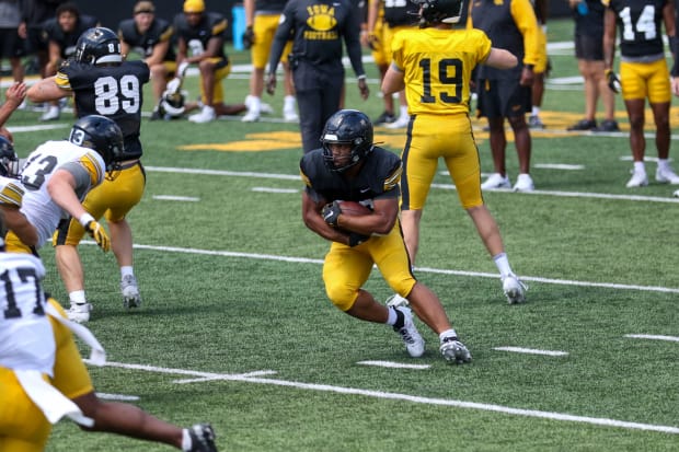 Iowa RB Xavier Williams at practice on Aug. 10, 2024 in Iowa City. (Rob Howe/HN) 