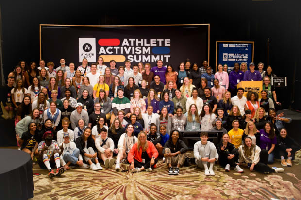 Athletes attend a convention.
