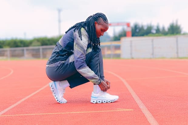 Marion Jepngetich models On apparel.