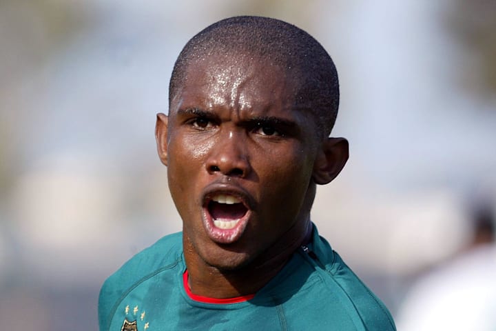 Cameroon's Samuel Eto'o jubilates after