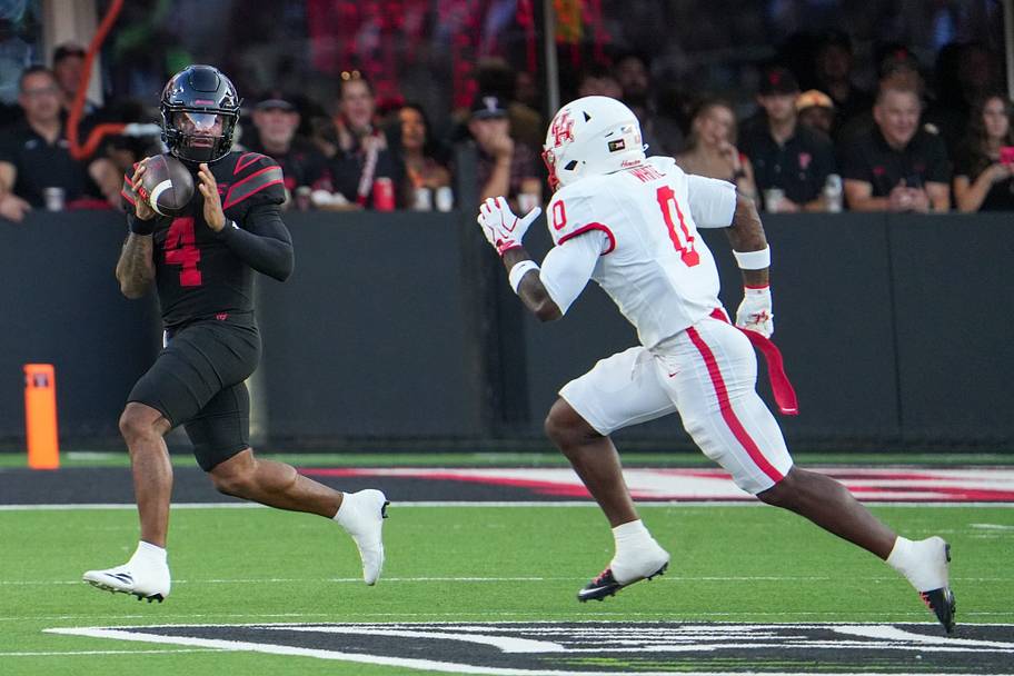 Texas Tech quarterback Tommy Castellanos looks to pass against Houston.