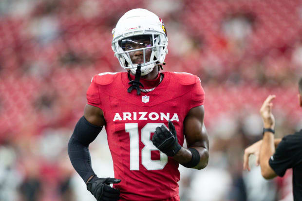 Arizona Cardinals wide receiver Marvin Harrison Jr warms up before a preseason game.