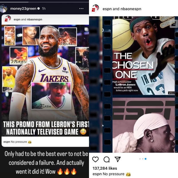 Golden State Warriors forward Draymond Green reacts to ESPN's LeBron James post on Instagram