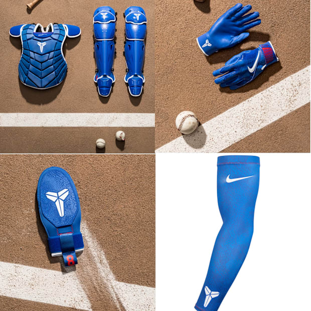 Kobe Bryant's Dodger-themed baseball equipment.