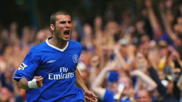 Adrian Mutu of Chelsea starts to celebrate scoring a goal but it was later disallowed