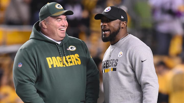 Pittsburgh Steelers head coach Mike Tomlin and Green Bay Packers head coach Mike McCarthy.