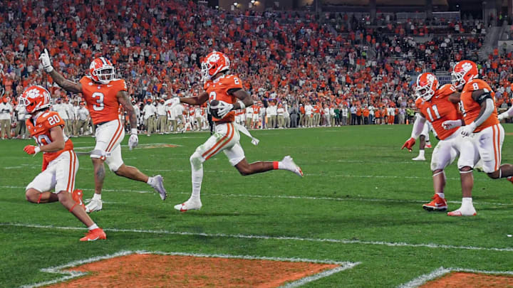 Nov 18, 2023; Clemson, South Carolina, USA; Clemson Tigers cornerback Nate Wiggins (2) celebrates