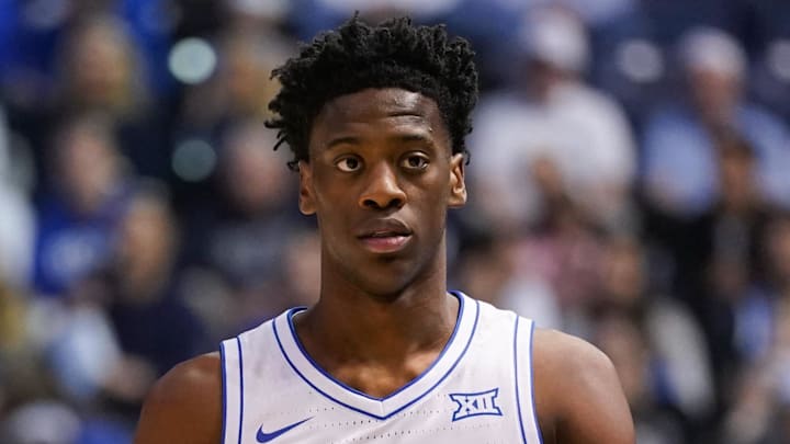 BYU Cougars forward AJ Dybantsa (3) looks on during the first half against the Texas Tech Red Raiders at Marriott Center.
