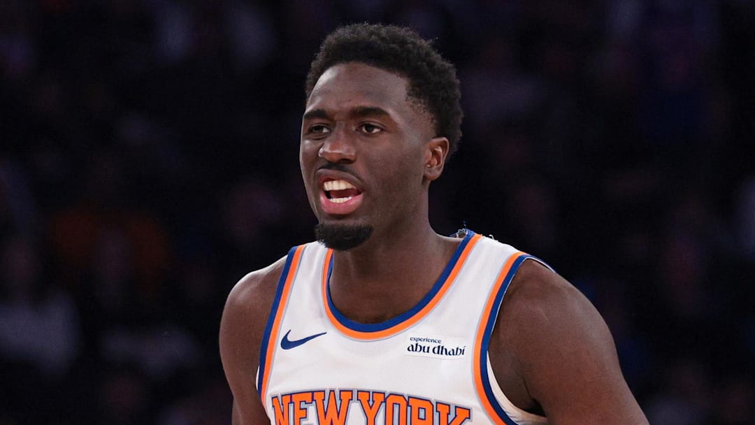 Feb 19, 2026; New York, New York, USA; New York Knicks forward Mohamed Diawara (51) reacts during the first half against the Detroit Pistons at Madison Square Garden. Mandatory Credit: Vincent Carchietta-Imagn Images Feb 19, 2026; New York, New York, USA; New York Knicks forward Mohamed Diawara (51) reacts during the first half against the Detroit Pistons at Madison Square Garden. Mandatory Credit: Vincent Carchietta-Imagn Images