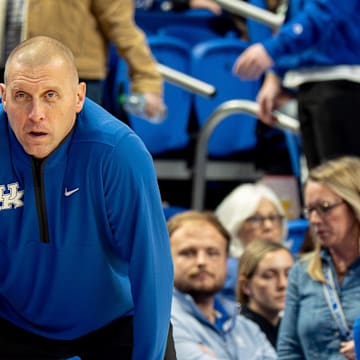 Kentucky head coach Mark Pope looked on as the Kentucky Wildcats host the Georgetown Hoyas at Rupp Arena in Lexington on Thursday, Oct. 30, 2025.