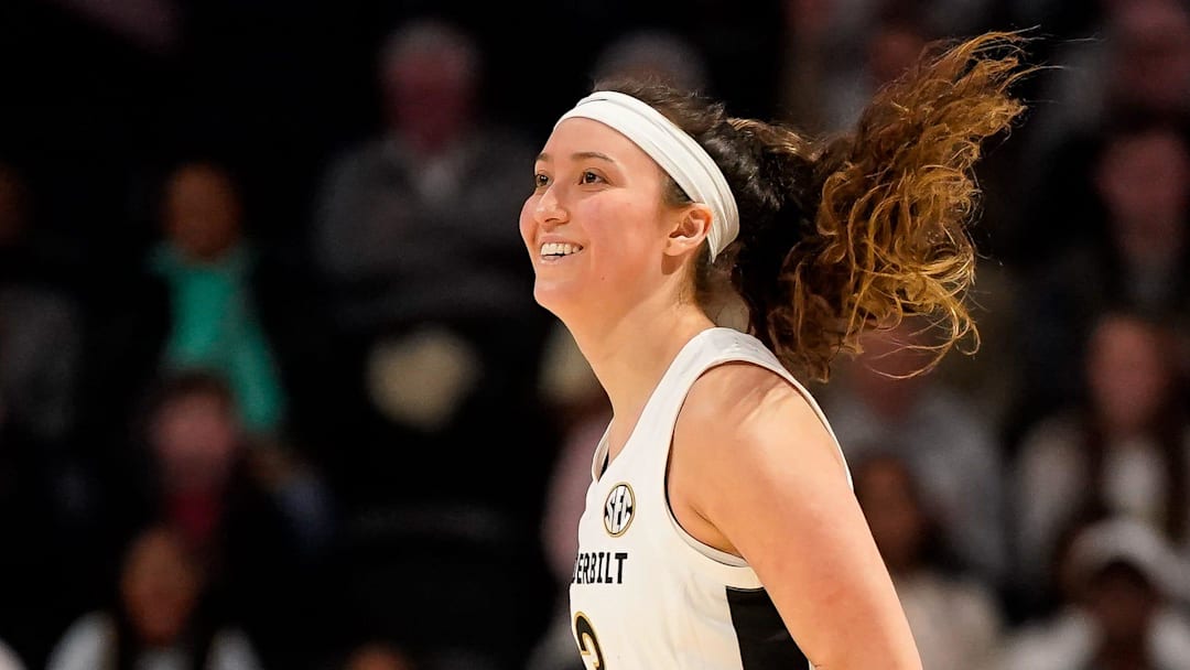 Vanderbilt guard Aubrey Galvan (3) celebrates her three-point basket against Florida during the third quarter at Memorial Gymnasium in Nashville, Tenn., Sunday, Feb. 1, 2026. Vanderbilt guard Aubrey Galvan (3) celebrates her three-point basket against Florida during the third quarter at Memorial Gymnasium in Nashville, Tenn., Sunday, Feb. 1, 2026.