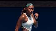 Coco Gauff celebrates a point at the Australian Open.