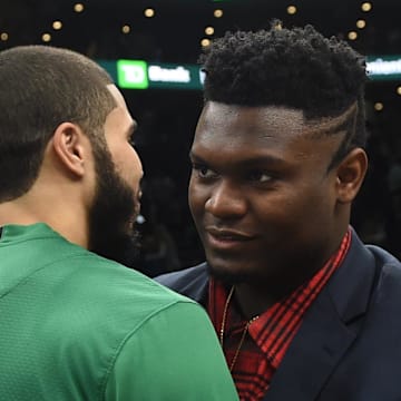 Former Duke basketball forwards Jayson Tatum and Zion Williamson