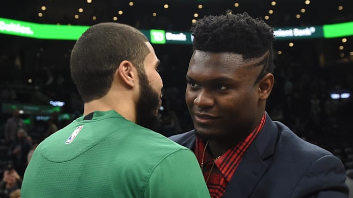 Former Duke basketball forwards Jayson Tatum and Zion Williamson