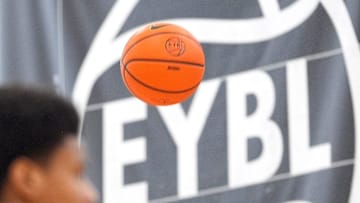 July 16, 2025; North Augusta, South Carolina, USA; Utah Prospects Ikenna Alozie (5) shoots the ball during the Team Durant and Utah Prospects game at the Nike EYBL Peach Jam at Riverview Park Activities Center. Team Durant won 82-74. Mandatory Credit: Katie Goodale - Augusta Chronicle/USA TODAY NETWORK