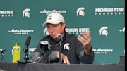 Michigan State head coach Jonathan Smith speaks to the media following a 45-31 loss to USC on Sept. 20, 2025.